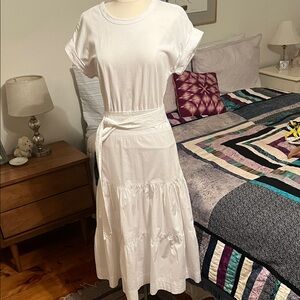 Veronica Beard White Tiered Cotton Maxi Dress
